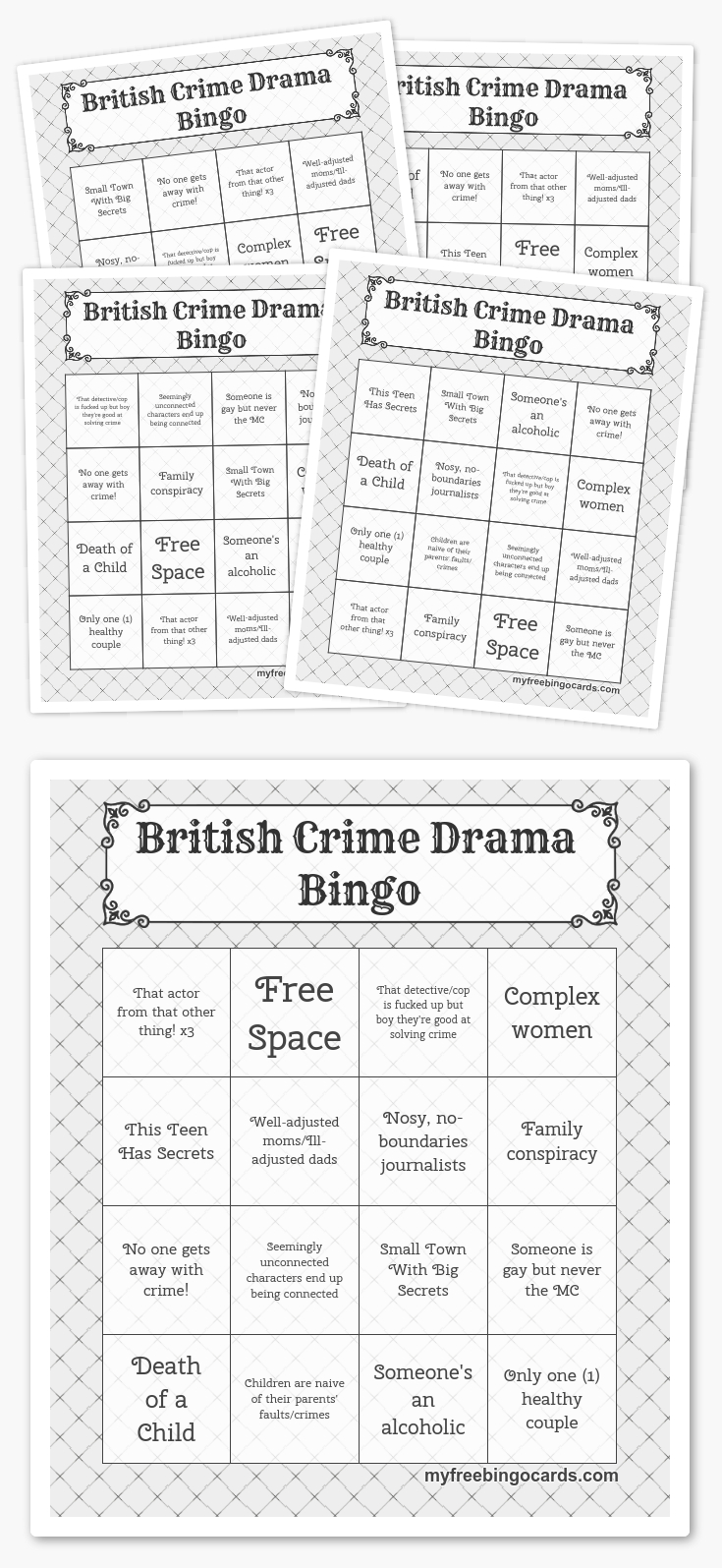 British Crime Drama Bingo | Free Printable Bingo Cards