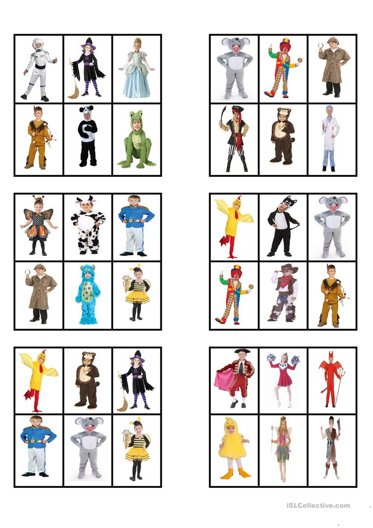 Canival Costumes - Bingo Cards - English Esl Worksheets For