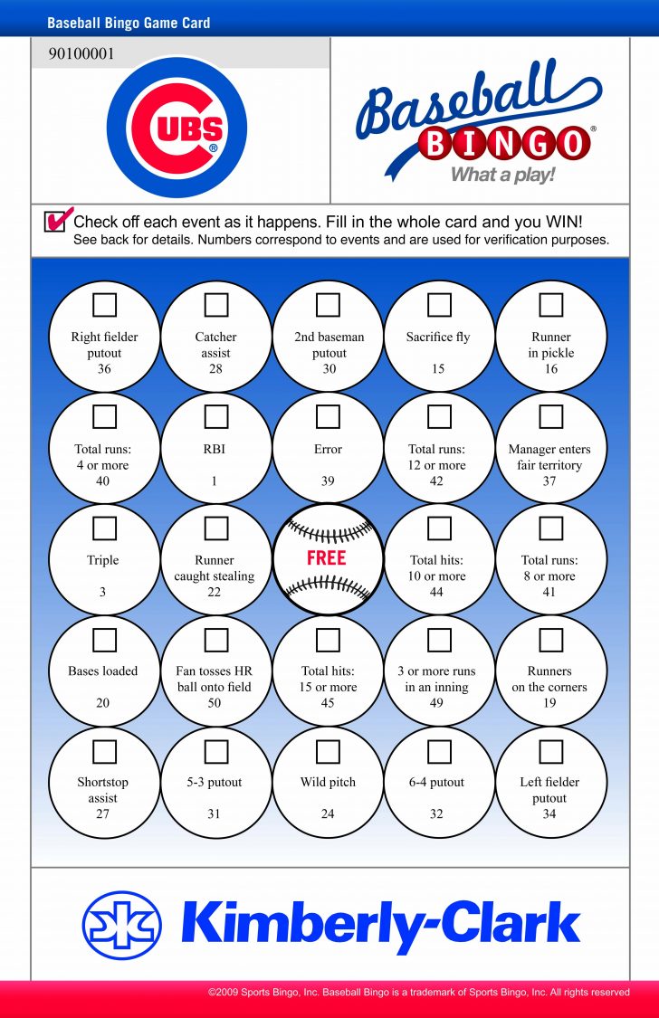 Baseball Bingo Card Printable Free