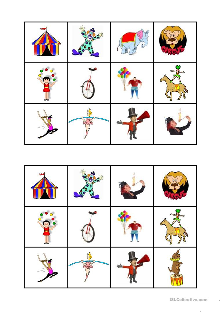 Circus Bingo - English Esl Worksheets For Distance Learning