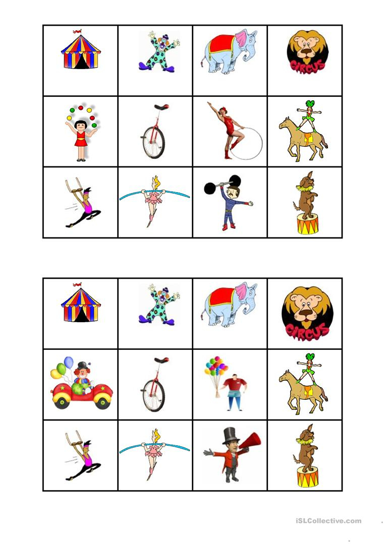 Circus Bingo - English Esl Worksheets For Distance Learning