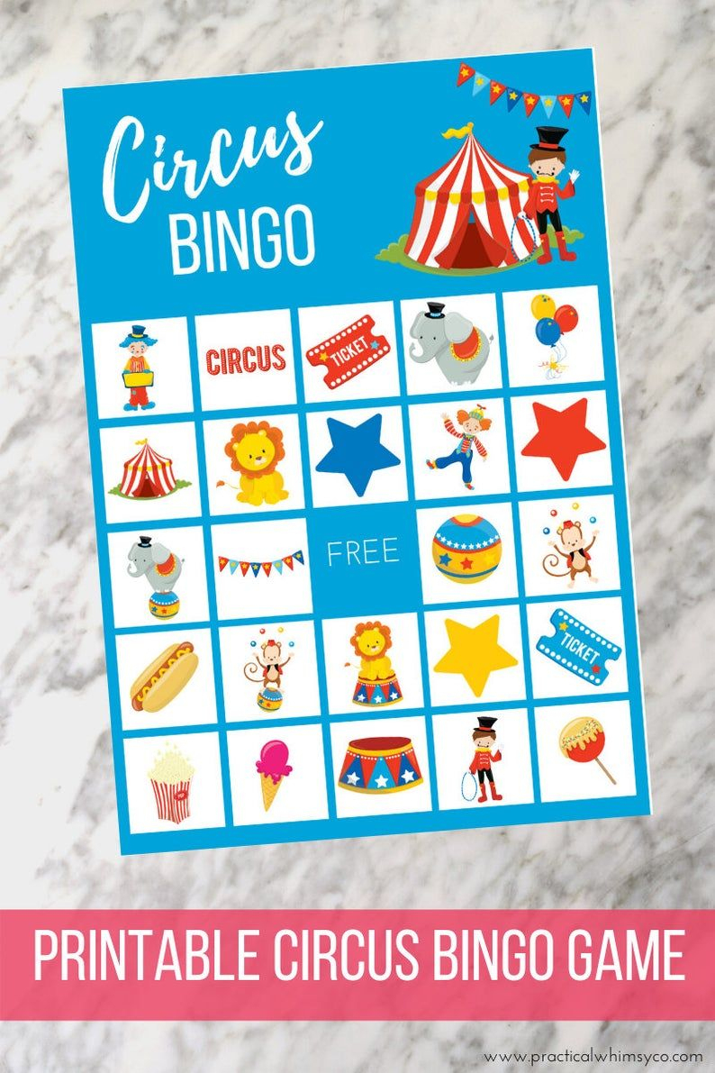 Circus Birthday Party Bingo Cards, Clown Birthday Party Game