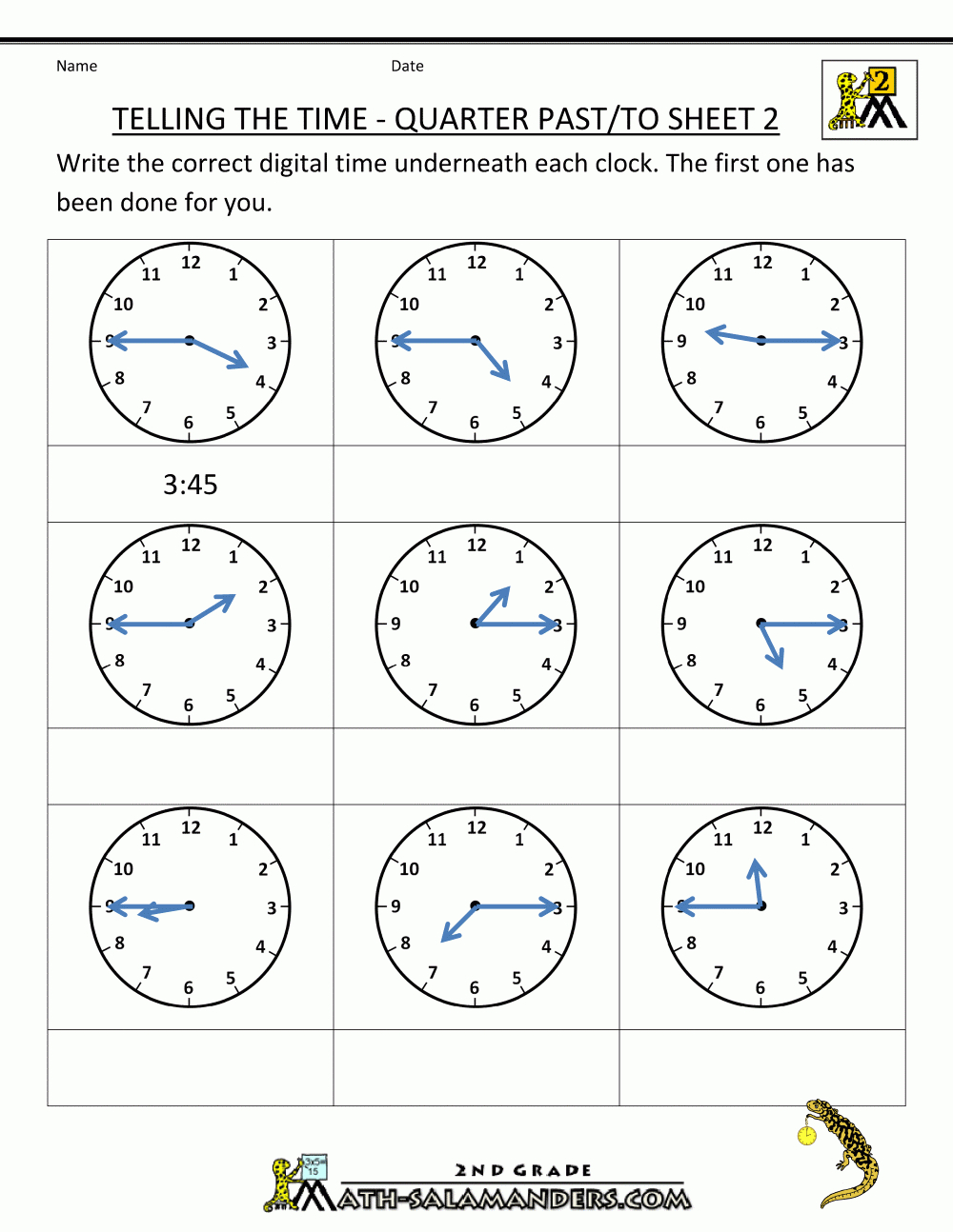 Clock Worksheets Quarter Past And Quarter To | Time