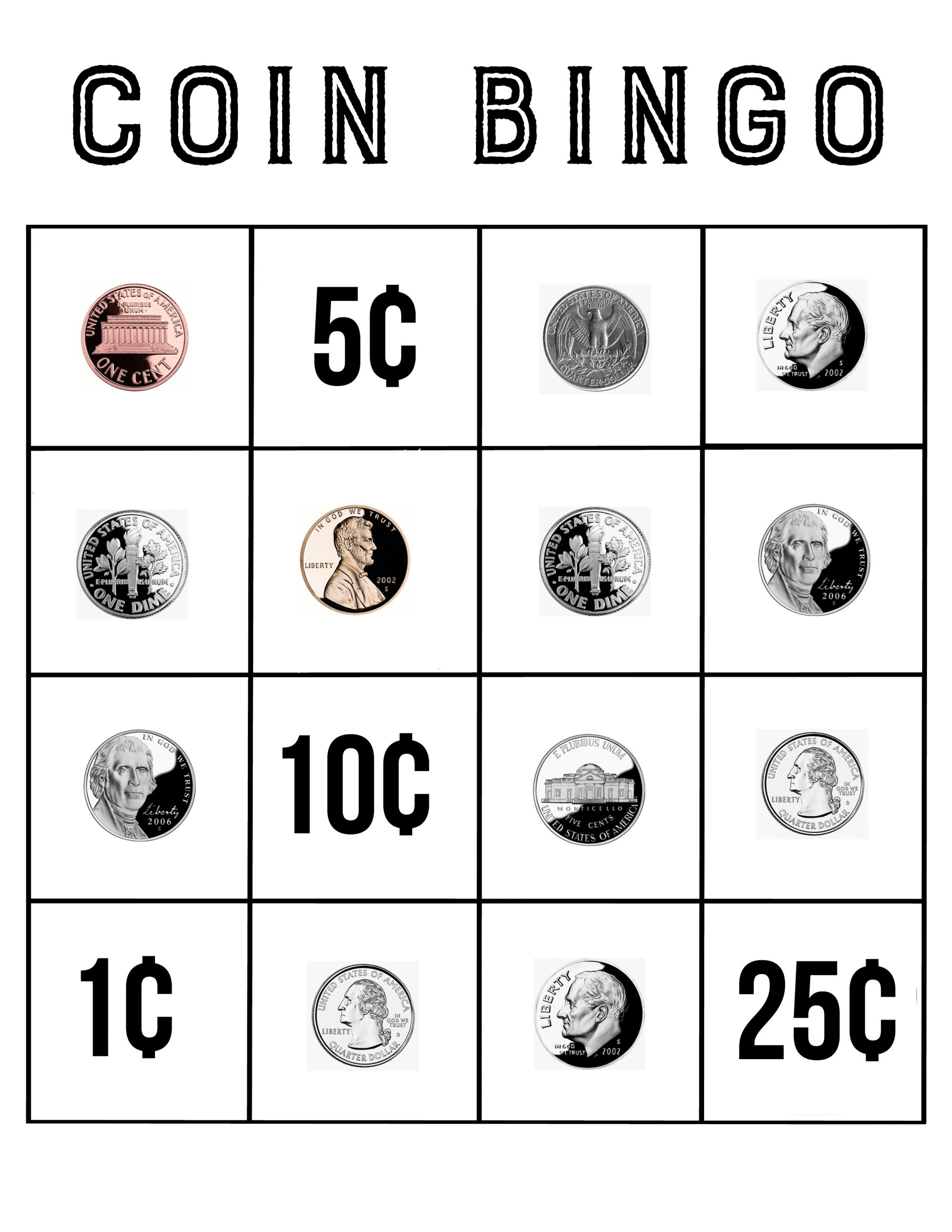 Coin Bingo Free Printable - The Crafting Chicks