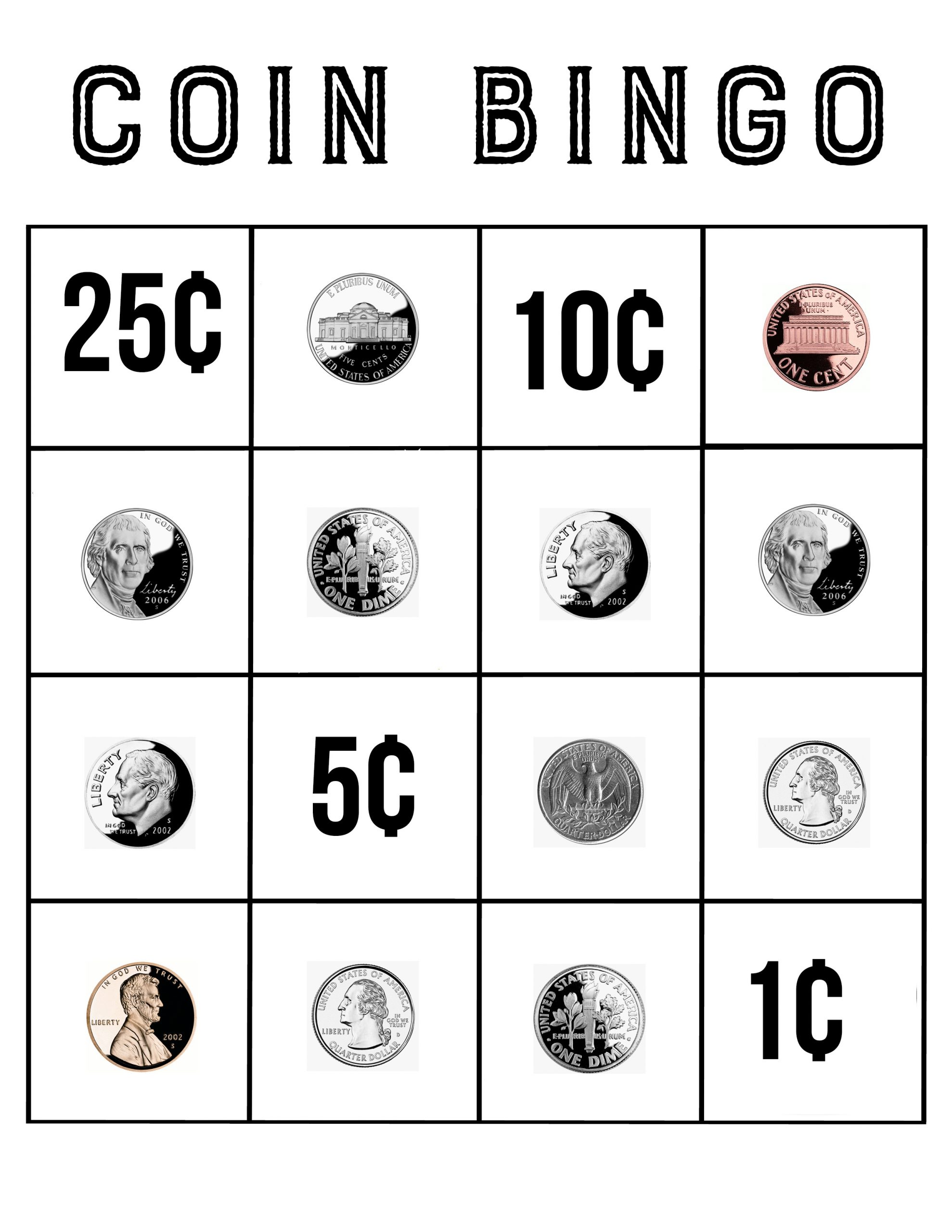 Coin Bingo Free Printable - The Crafting Chicks