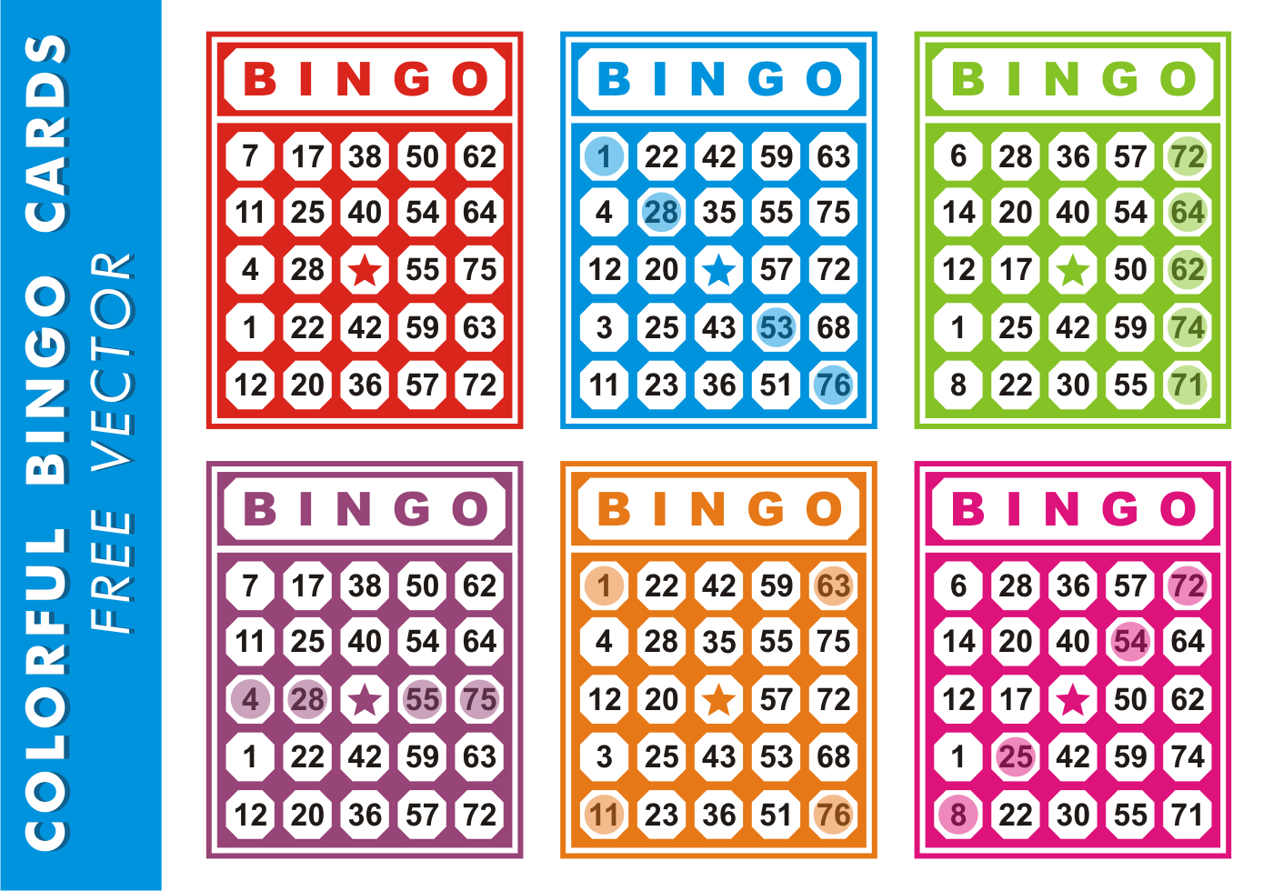 Colorful Bingo Cards Free Vector | Cartelas De Bingo, Bingo