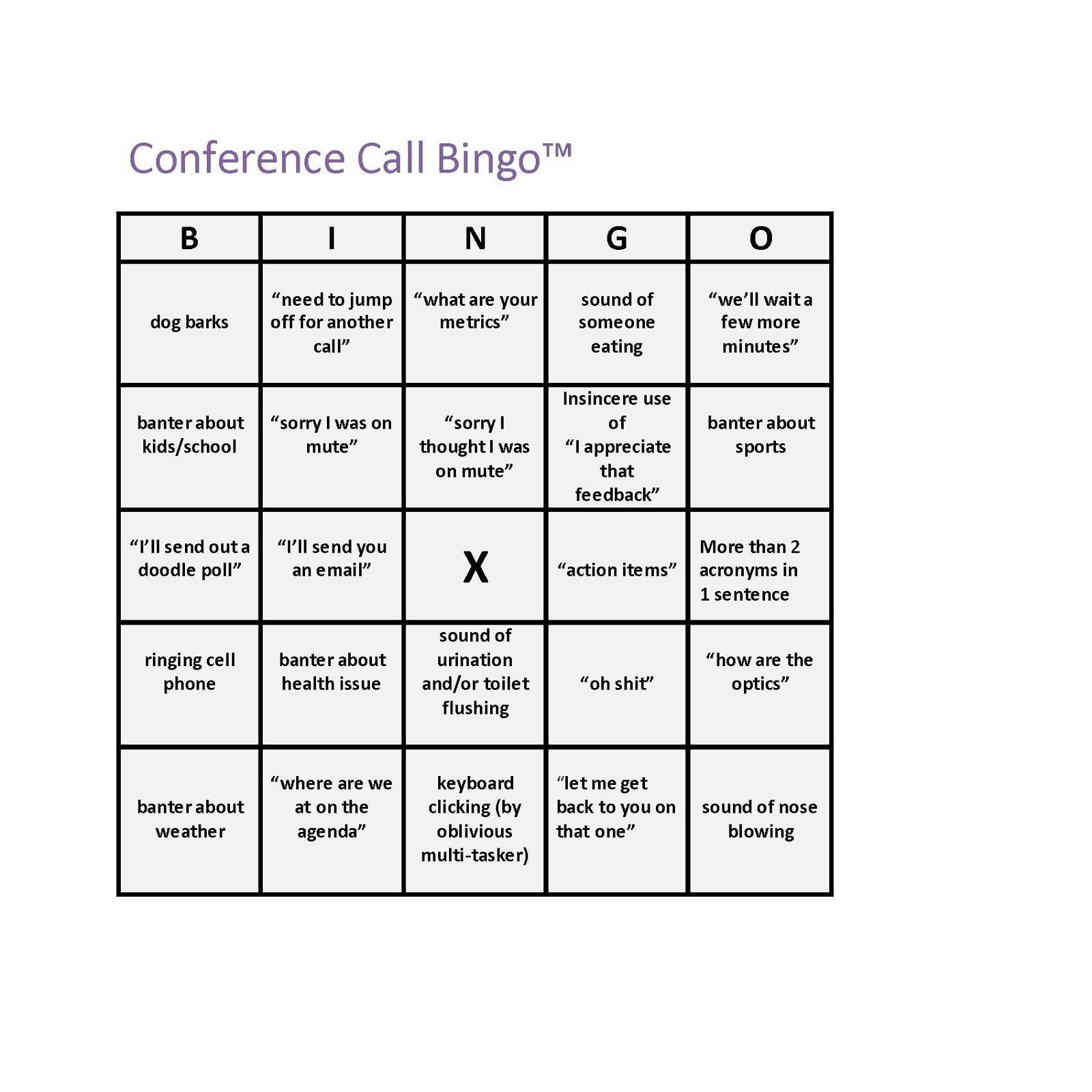 Conference Call Bingo | Conference Call Bingo, Conference