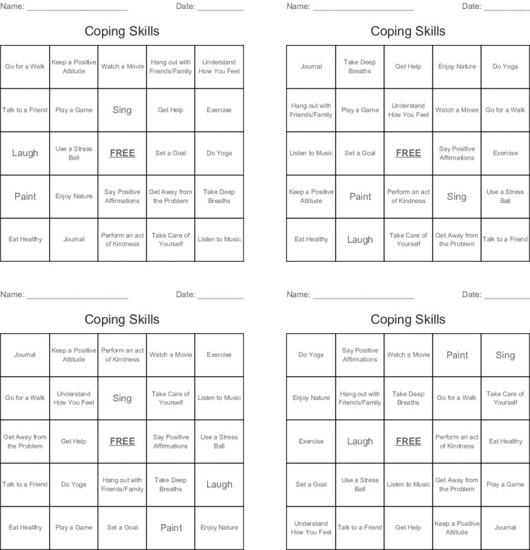 Coping Skills Bingo Cards - Wordmint | Printable Bingo Cards