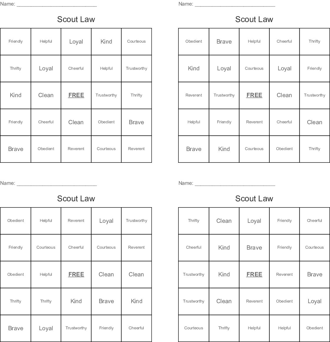 Cub Scout Bingo - Wordmint