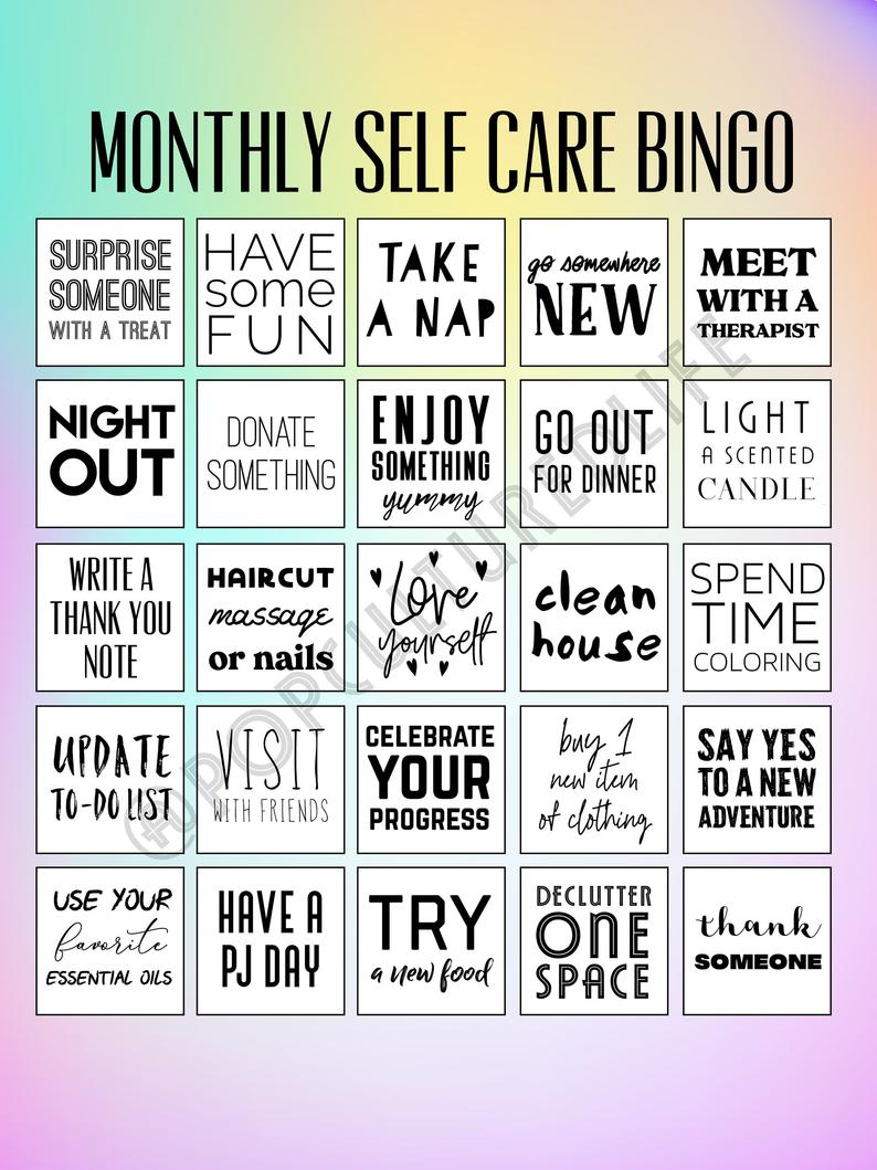 Digital Prints - Self Card Bingo - To Do Printable - Mental Health  Awareness - Mental Health Printable Planner - Mental Health Printable