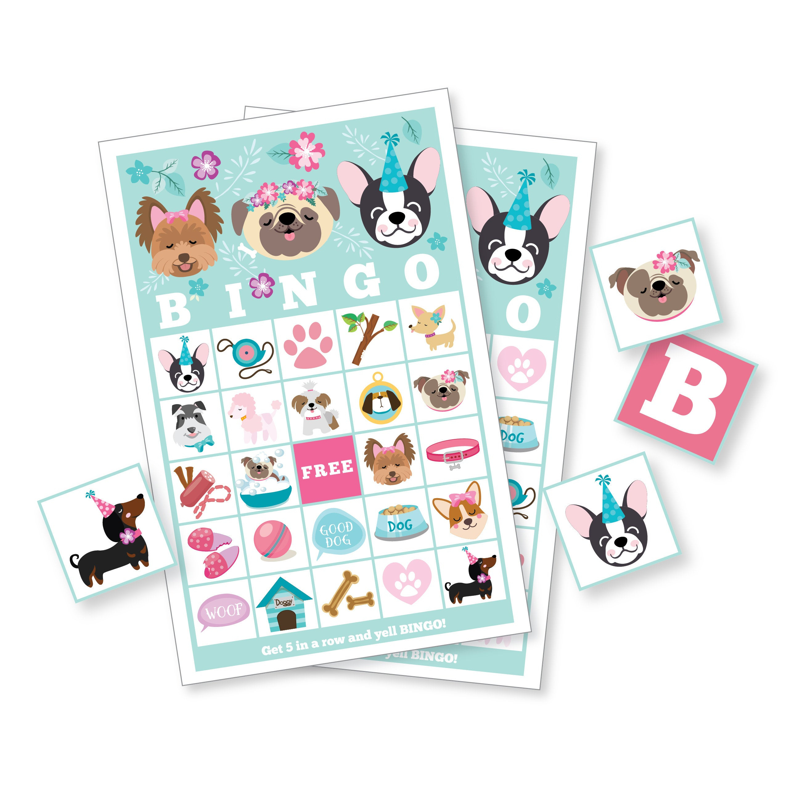 Dog Bingo Game - Pug - Puppy - Dog Party Game, Girl&amp;#039;s