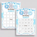 Donut Bingo Game Cards, Donut Birthday Game, Printable Blue