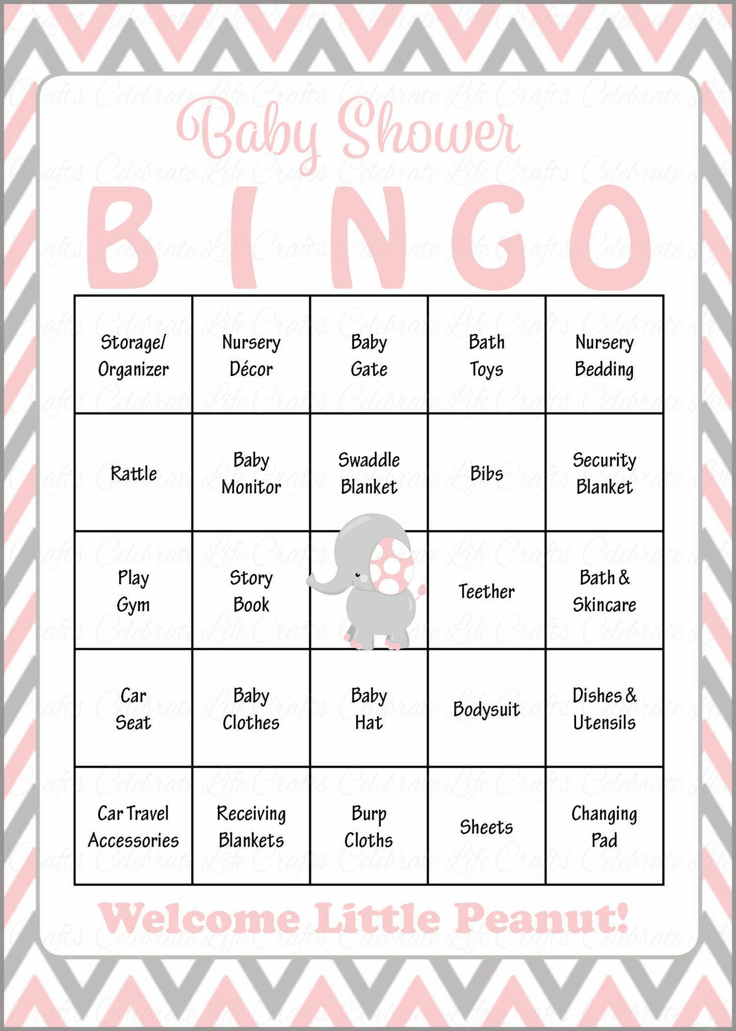 Elephant Baby Shower - Baby Bingo Cards - Printable Download