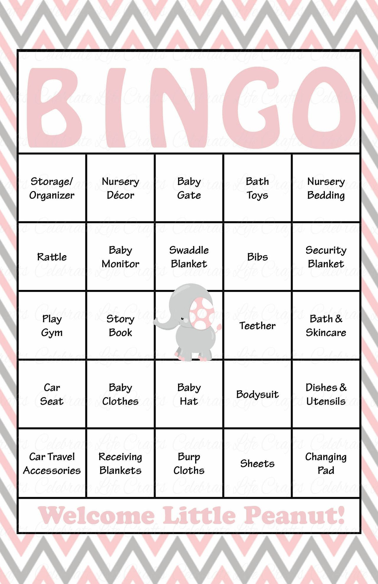 Elephant Baby Shower - Baby Bingo Cards - Printable Download