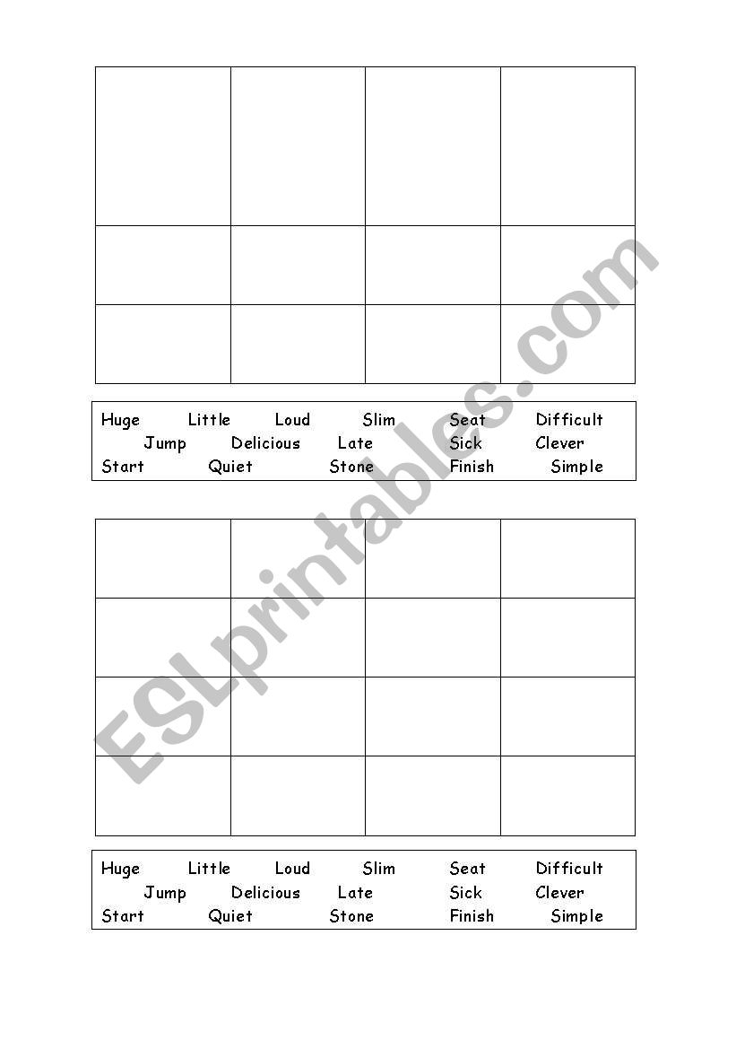 English Worksheets: Synonyms Bingo (Cards And Word List)