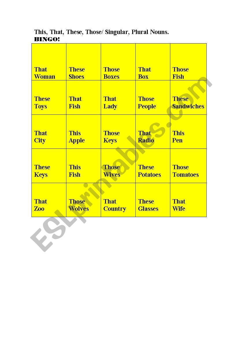 English Worksheets: This, That, These, Those + Plural