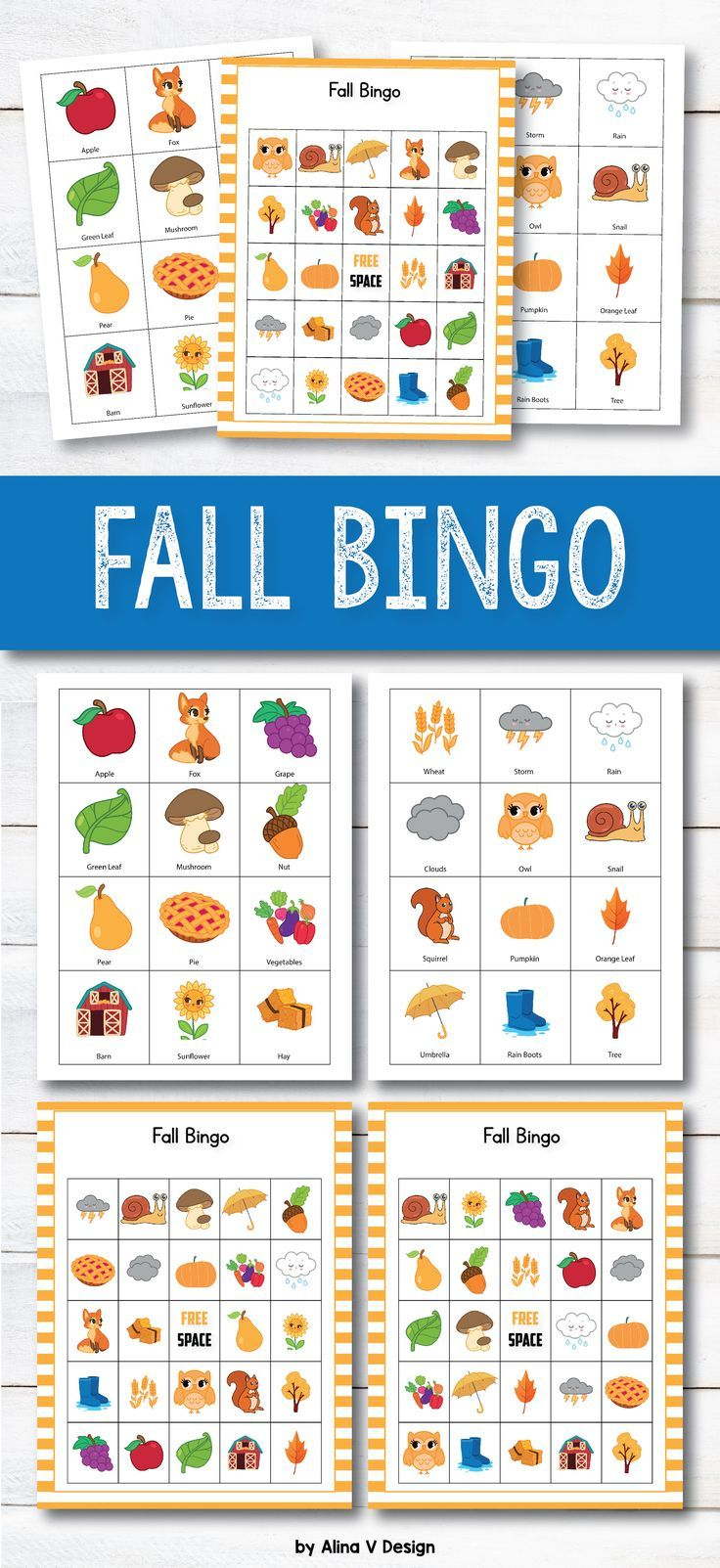 Fall Bingo Cards Preschool - Autumn Bingo, Fall Games