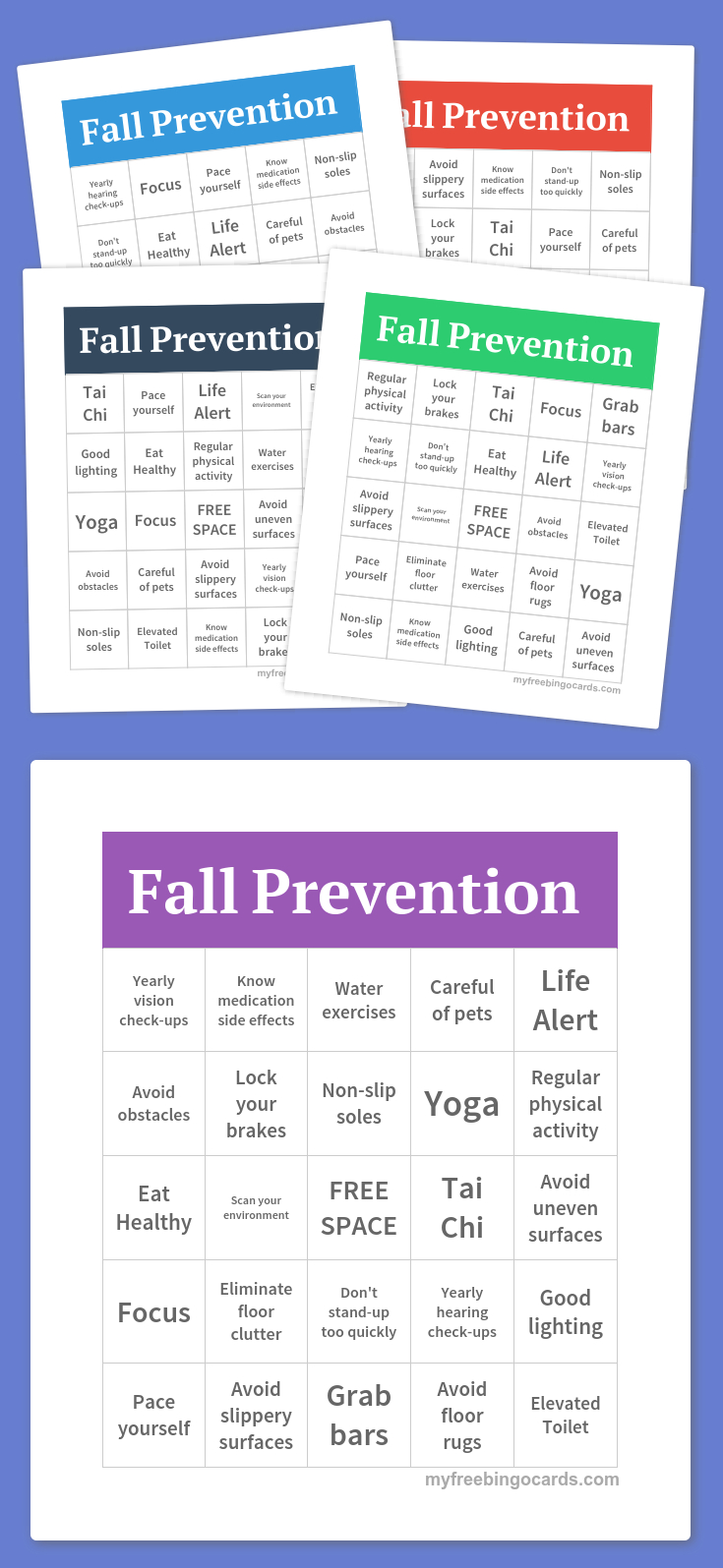 Fall Prevention Bingo | Free Bingo Cards, Free Printable