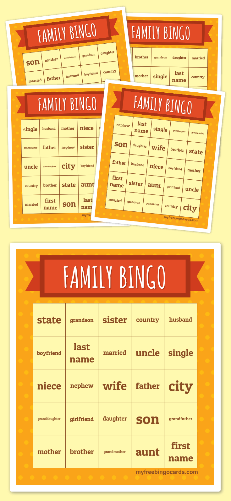 Family Bingo | Free Printable Bingo Cards, Thanksgiving
