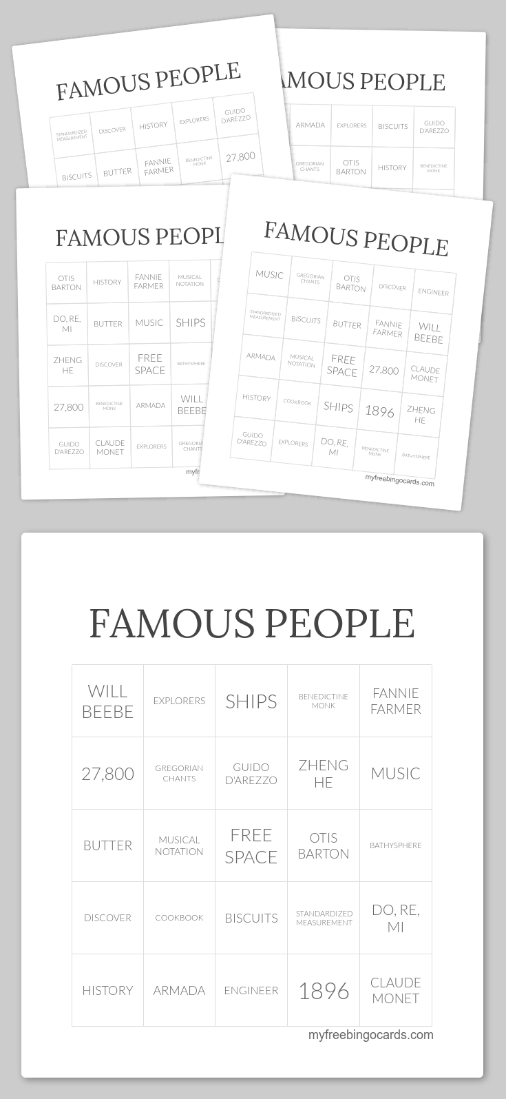 Famous People Bingo | Free Printable Bingo Cards, Free Bingo