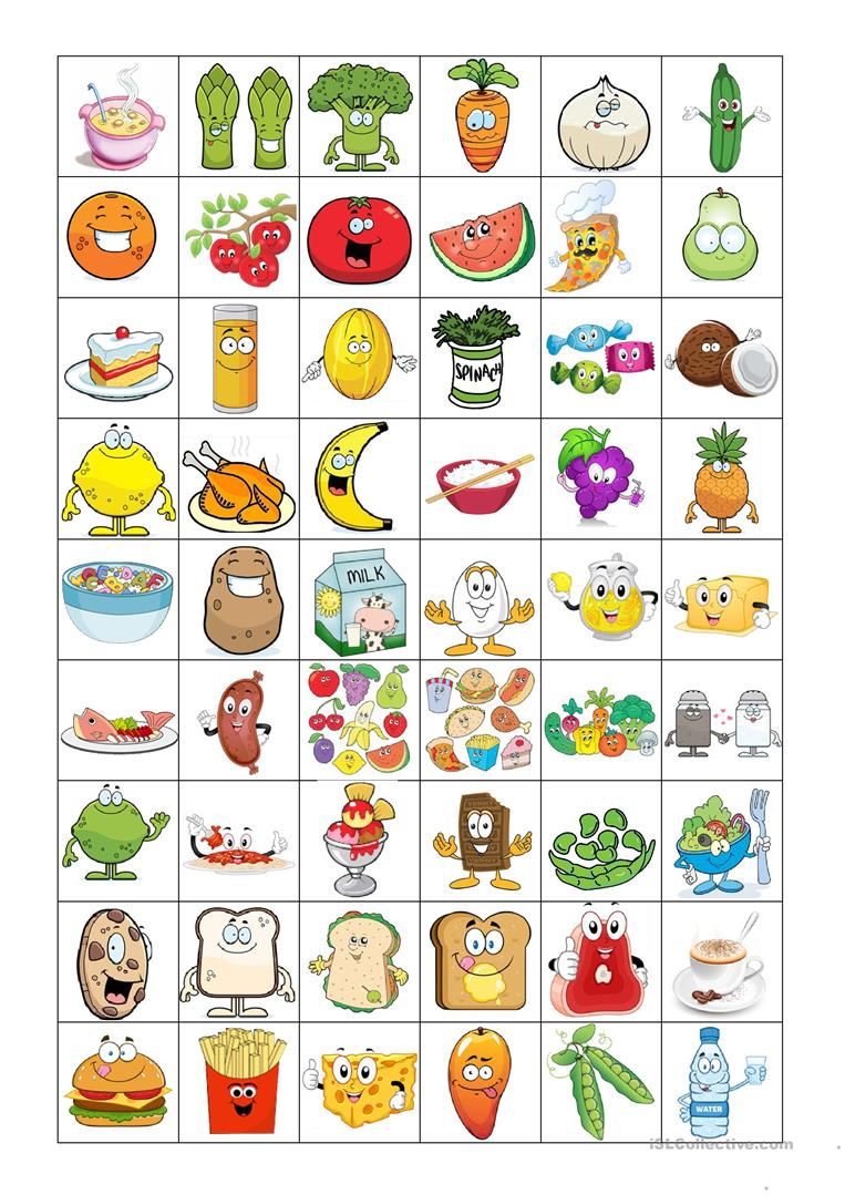 Food Bingo Concentration Game - English Esl Worksheets For