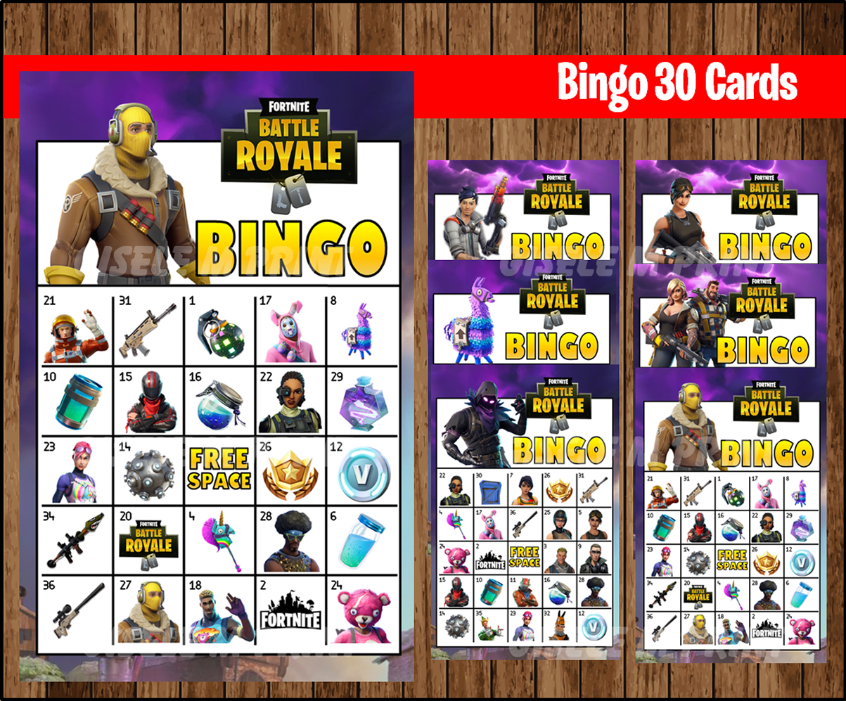 Fortnite Bingo Game 30 Cards Instant Download, Printable Fortnite Party  Game, Fortnite Bingo Game