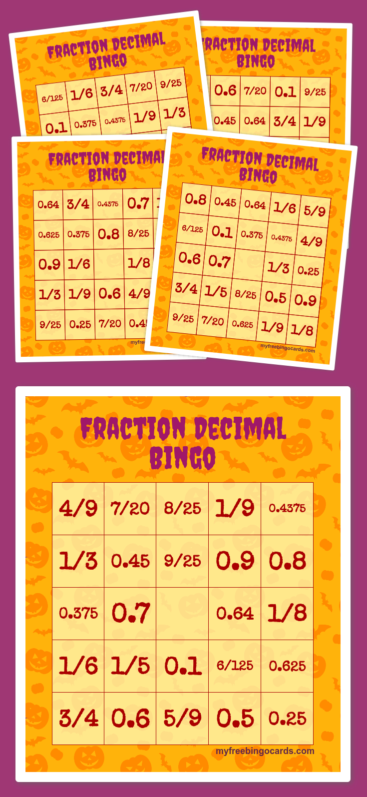 Fraction Decimal Bingo | Halloween Bingo Printable, Free