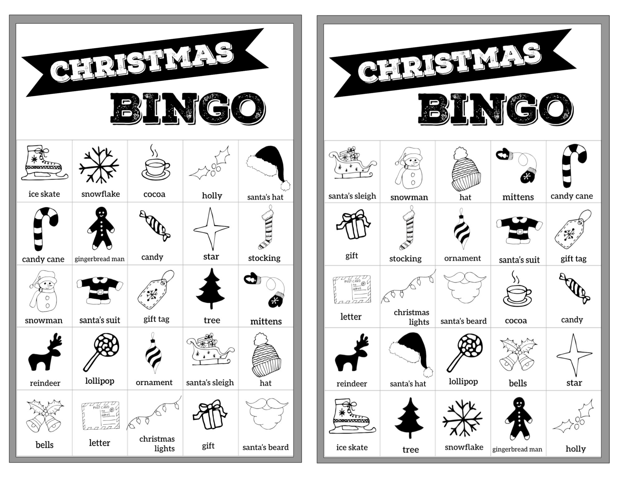 Free Christmas Bingo Printable Cards - Paper Trail Design