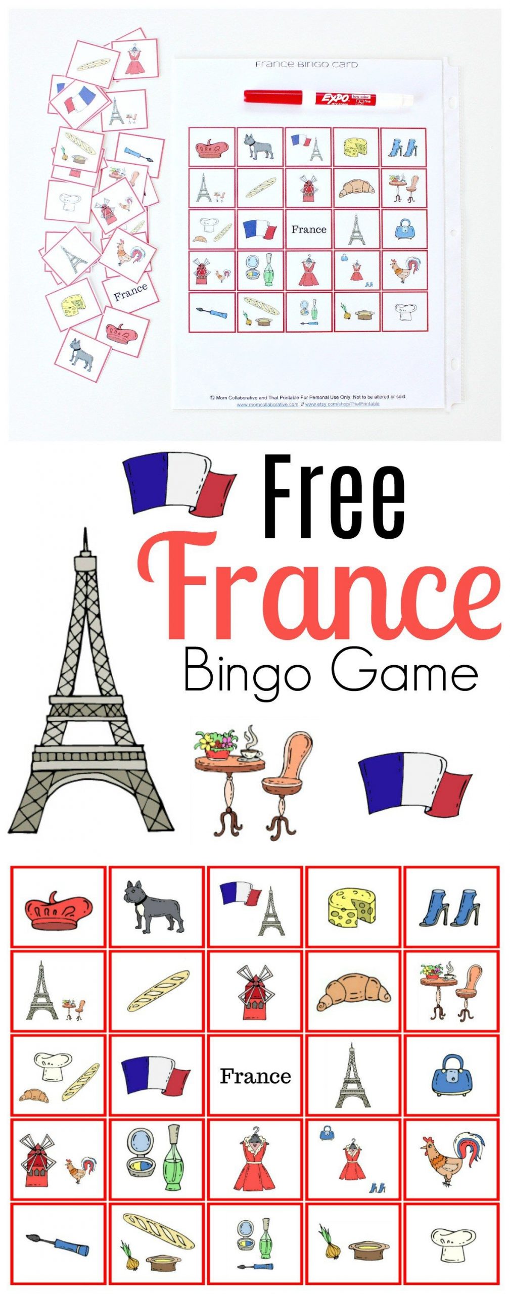 Free France Bingo Printable Game For Kids | France For Kids