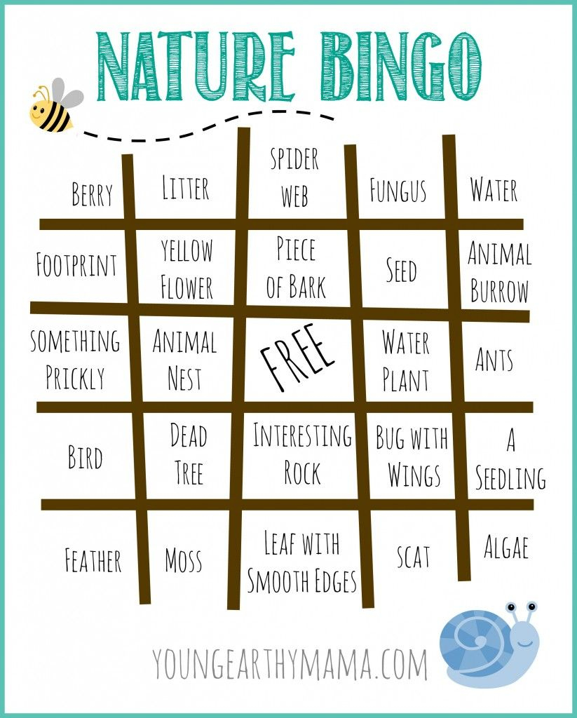 Free Nature Bingo Printable. Outdoor Bingo Printable