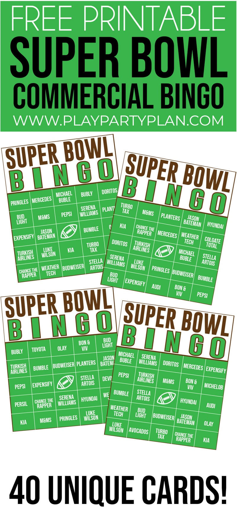 Free Printable 2020 Super Bowl Commercial Bingo - Play Party