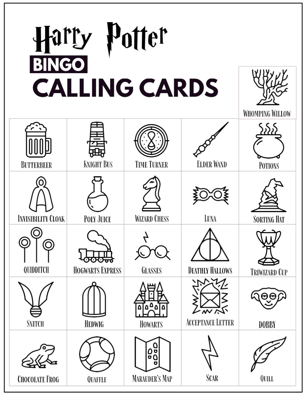Free Printable Harry Potter Bingo Game - Paper Trail Design