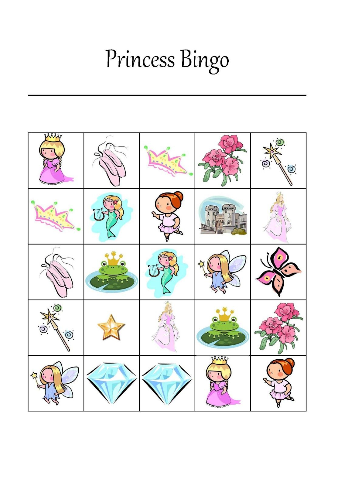 Free Printable Princess Bingo Game | Princess Bingo