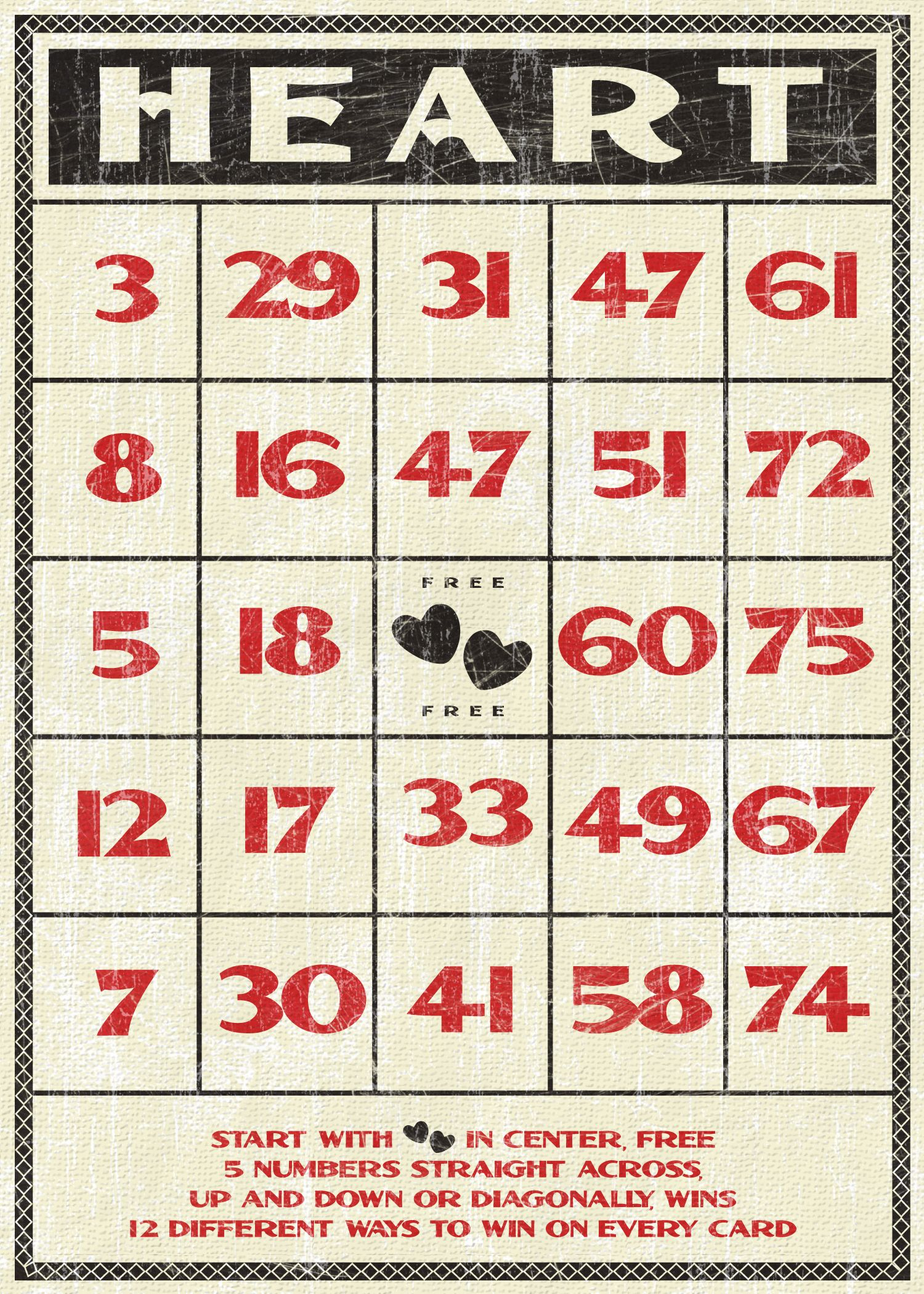 Free Valentines Vintage Style Bingo Card | Vintage