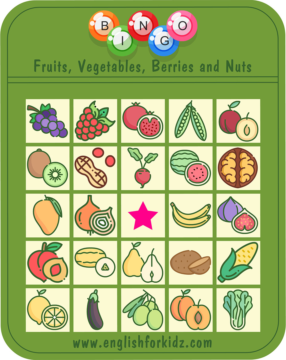 Fruits And Vegetables Bingo Game