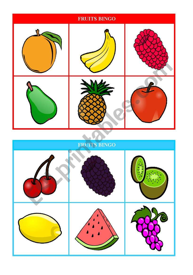 Fruits Bingo (Cards 1 &amp;amp; 2 Of 10) Fully Editable - Esl