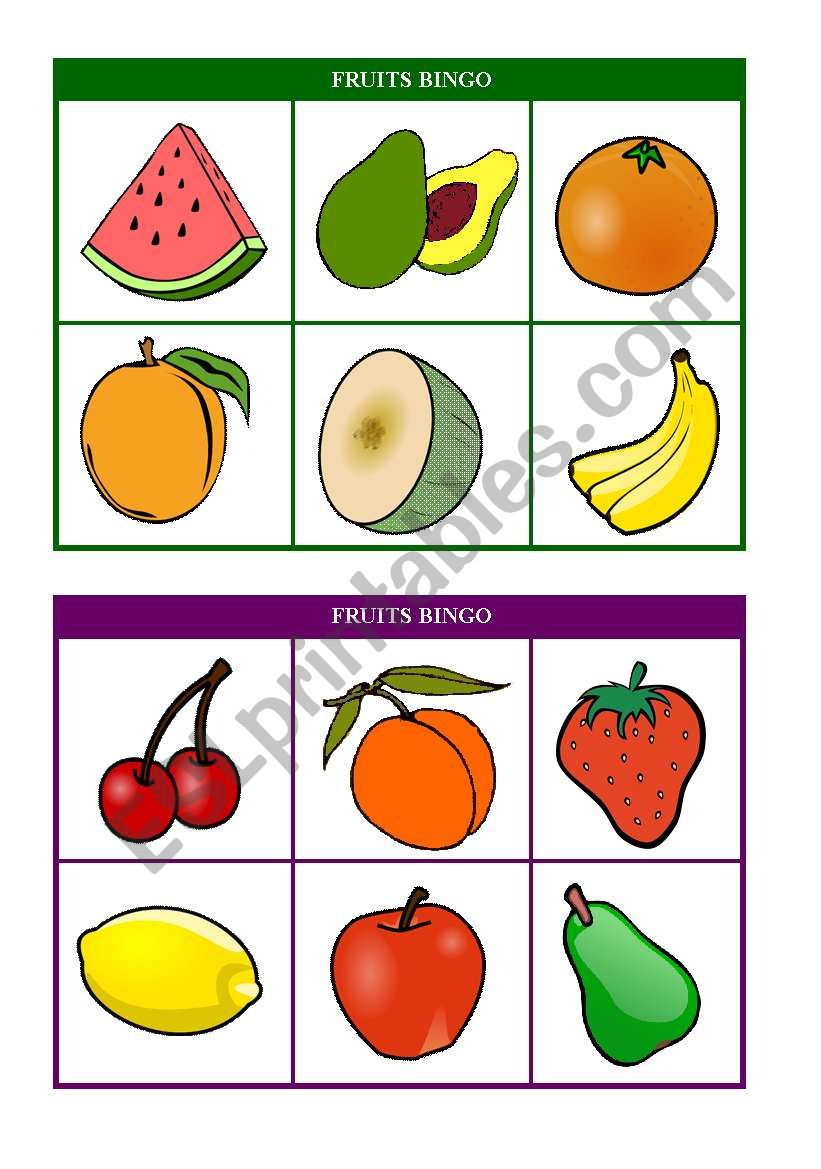 Fruits Bingo (Cards 7 &amp;amp; 8 Of 10) Fully Editable - Esl