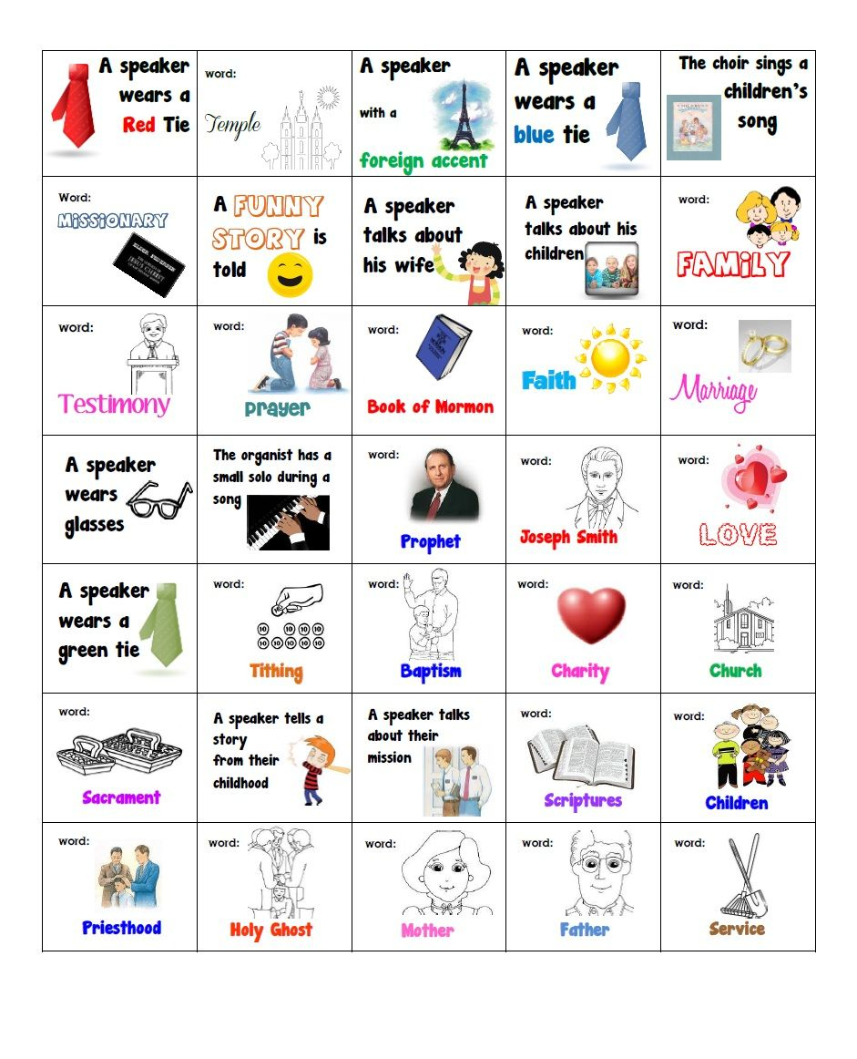General Conference Bingo For The Kids | General Conference