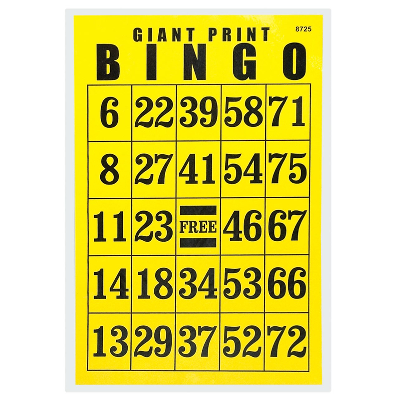 Giant Print Bingo Card - Black On Yellow Background