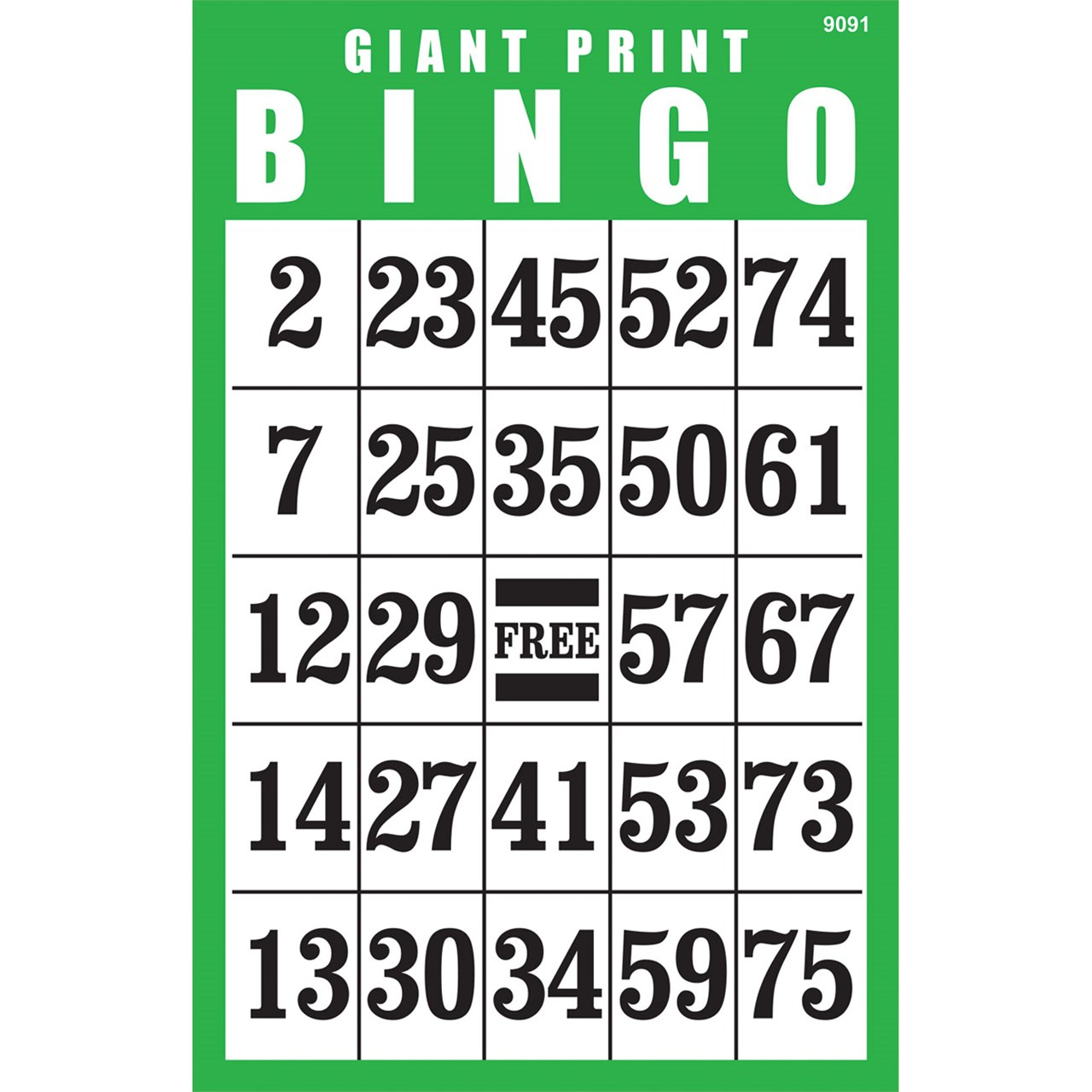 Giant Print Bingo Card- Green