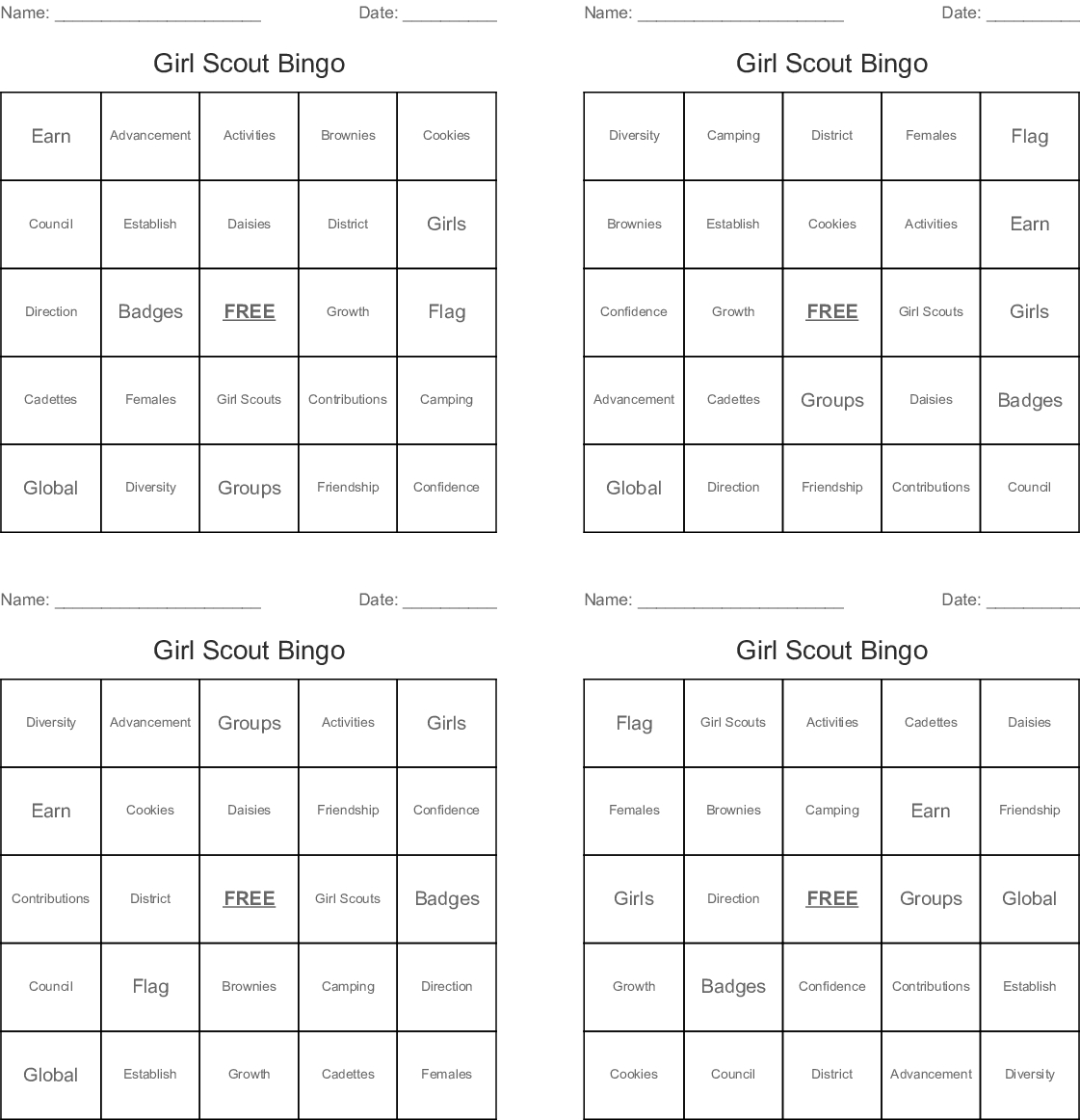 Girl Scout Bingo - Wordmint