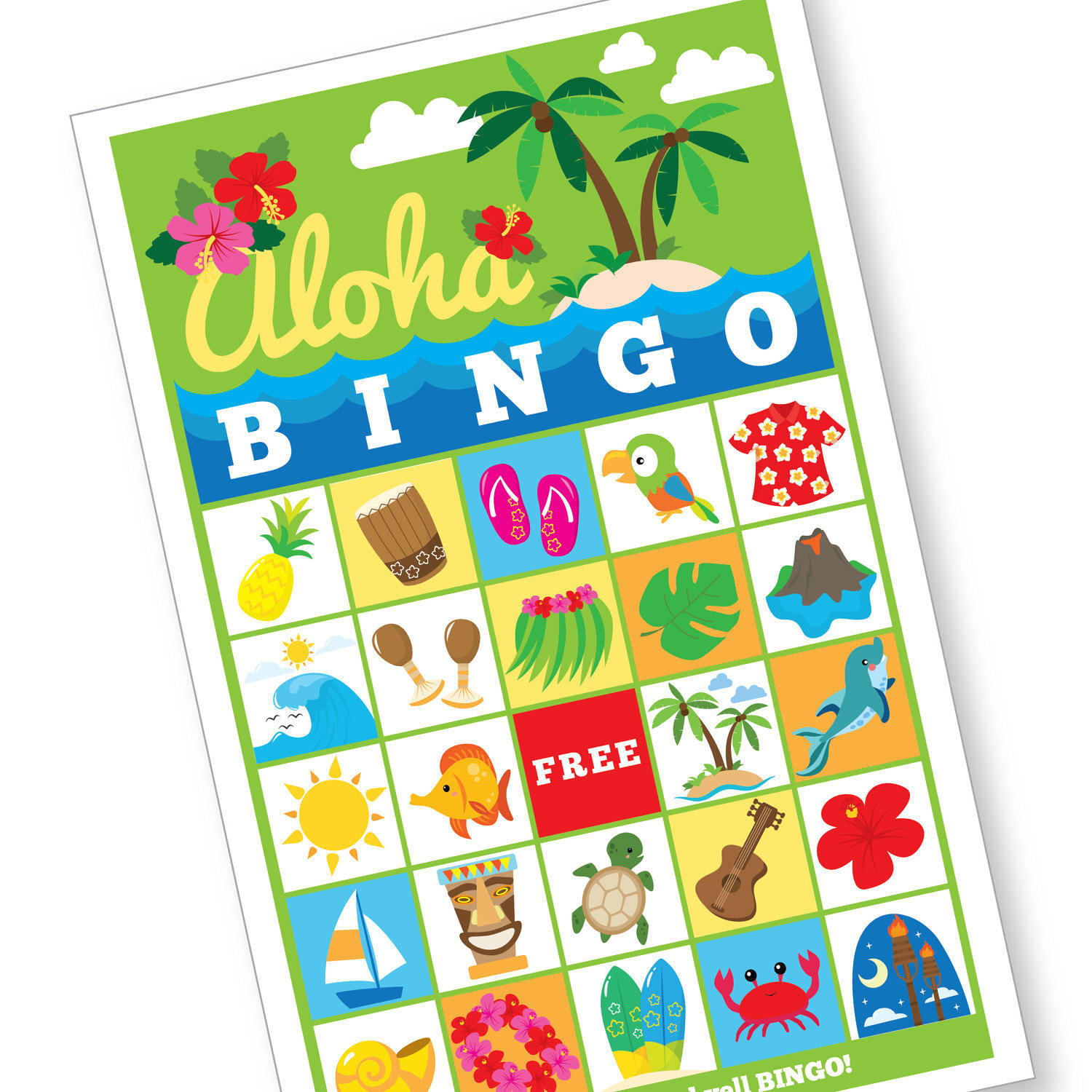 Hawaiian Bingo Game - Kid&amp;#039;s Printable Bingo Game, 60 Cards