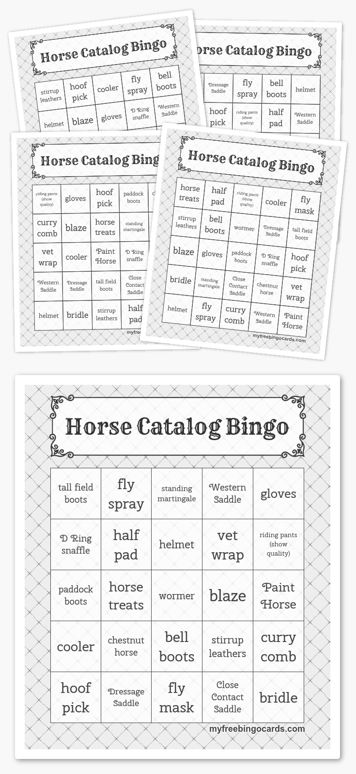 Horse Catalog Bingo | Free Printable Bingo Cards, Bingo