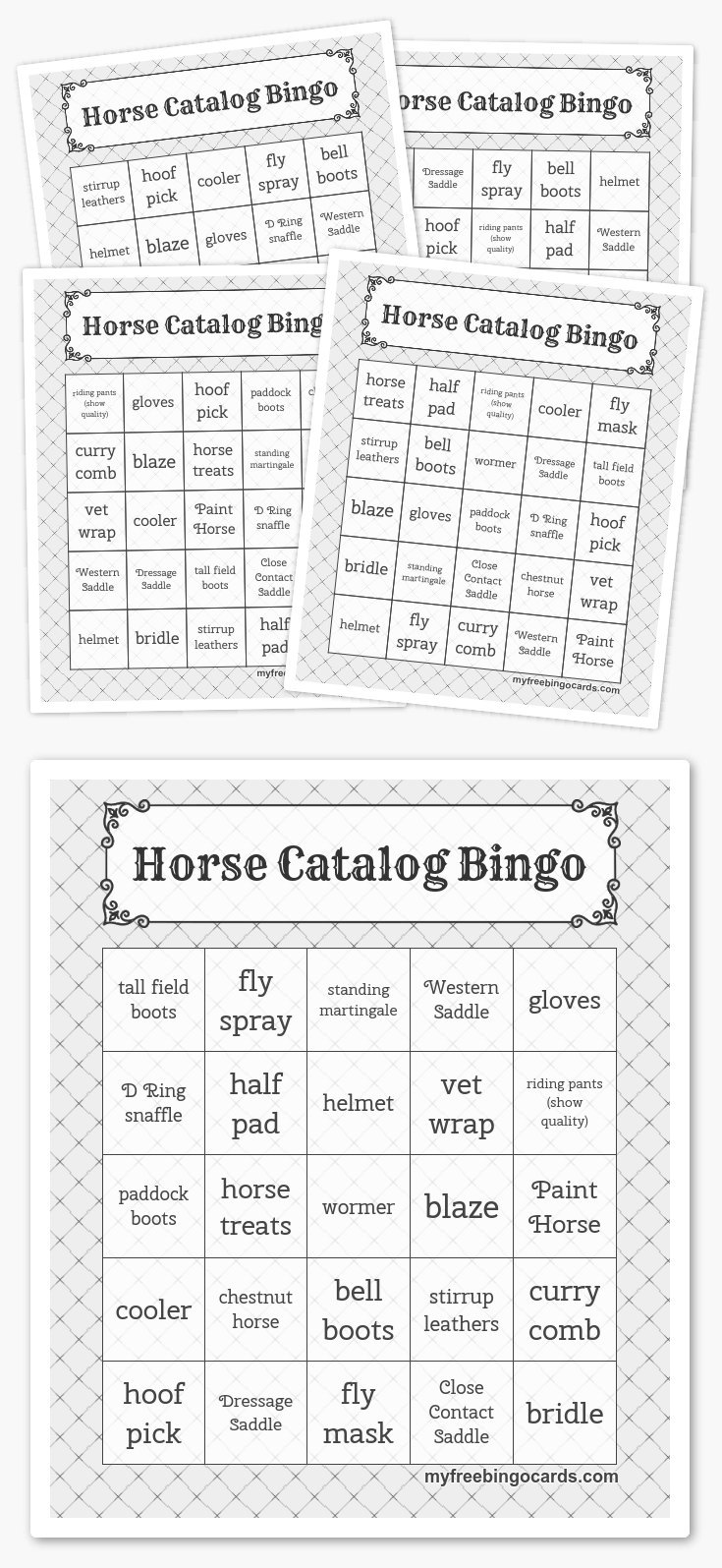 Printable Horse Bingo Cards - Printable Bingo Cards