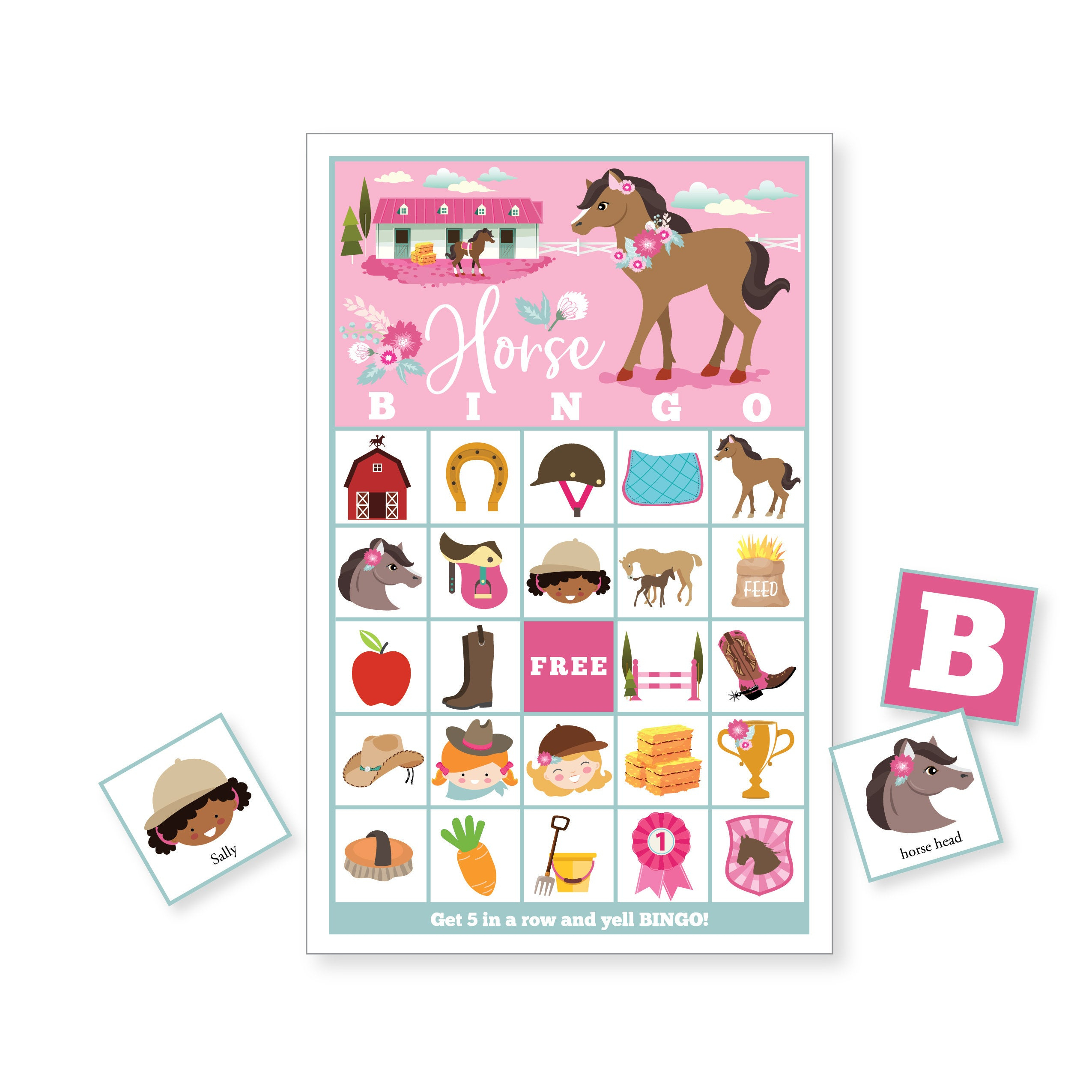 Horse, Pony Bingo Game, Pony Party Game, Girl&amp;#039;s Printable