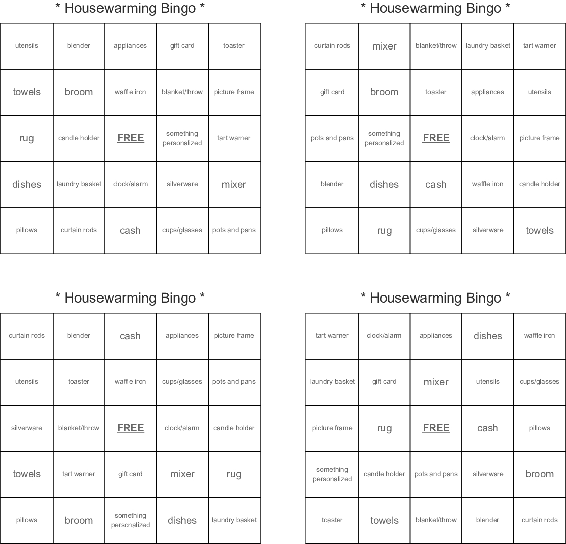 Housewarming Bingo - Wordmint