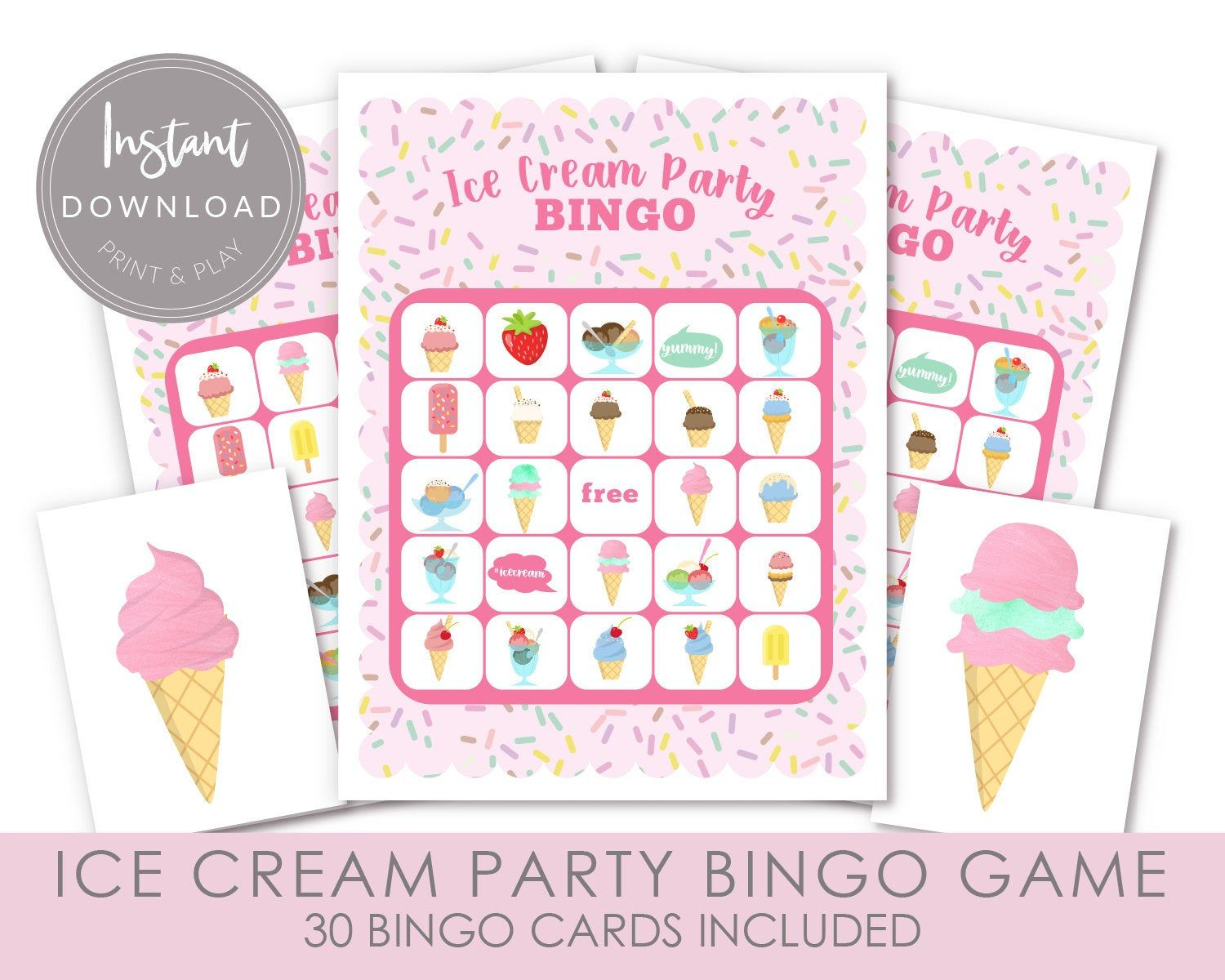Ice Cream Bingo Game, Ice Cream Party Game, Printable Bingo