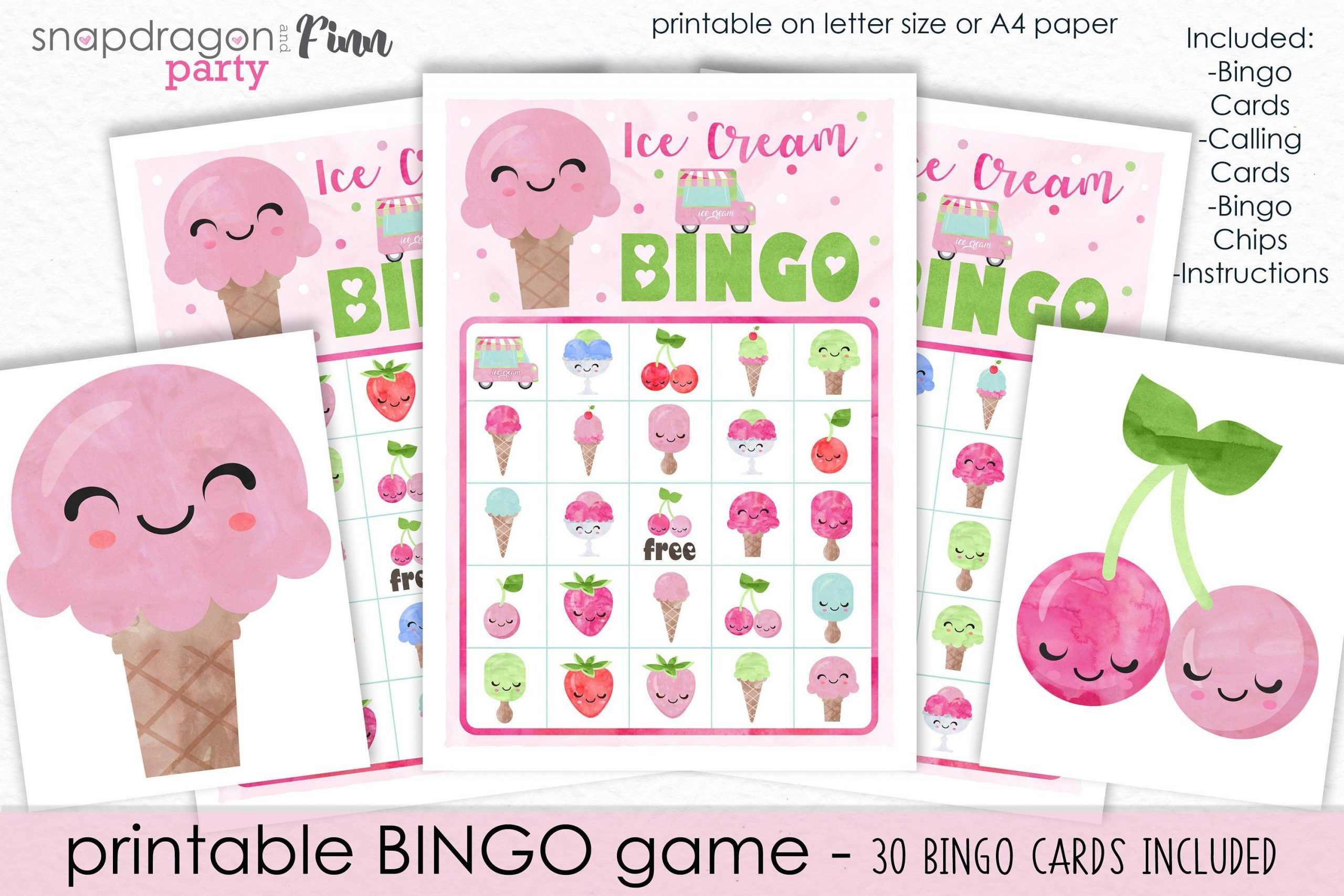 Ice Cream Bingo Printable Party Game - 30 Bingo Cards - Ice