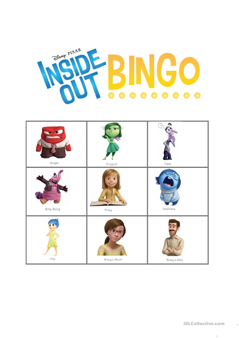 Inside Out Bingo Feelings - English Esl Worksheets For