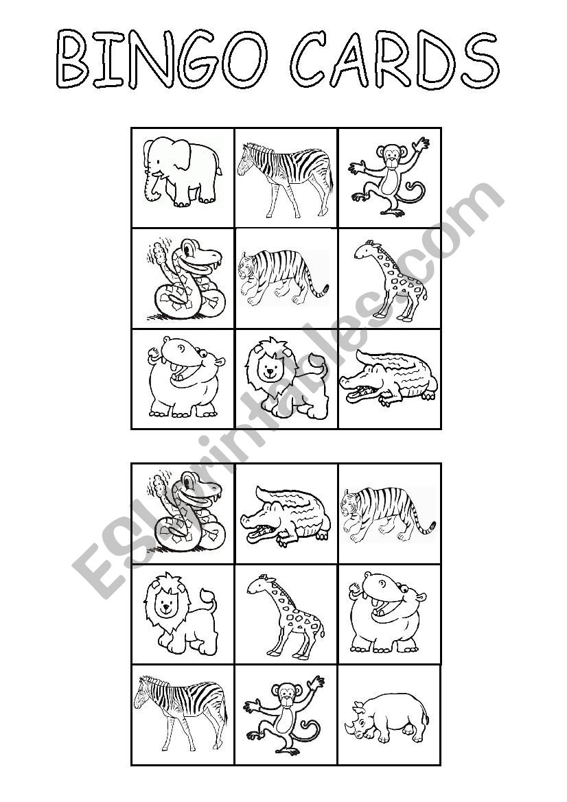 Jungle Animals Bingo Cards - Esl Worksheetedurne_Tudela